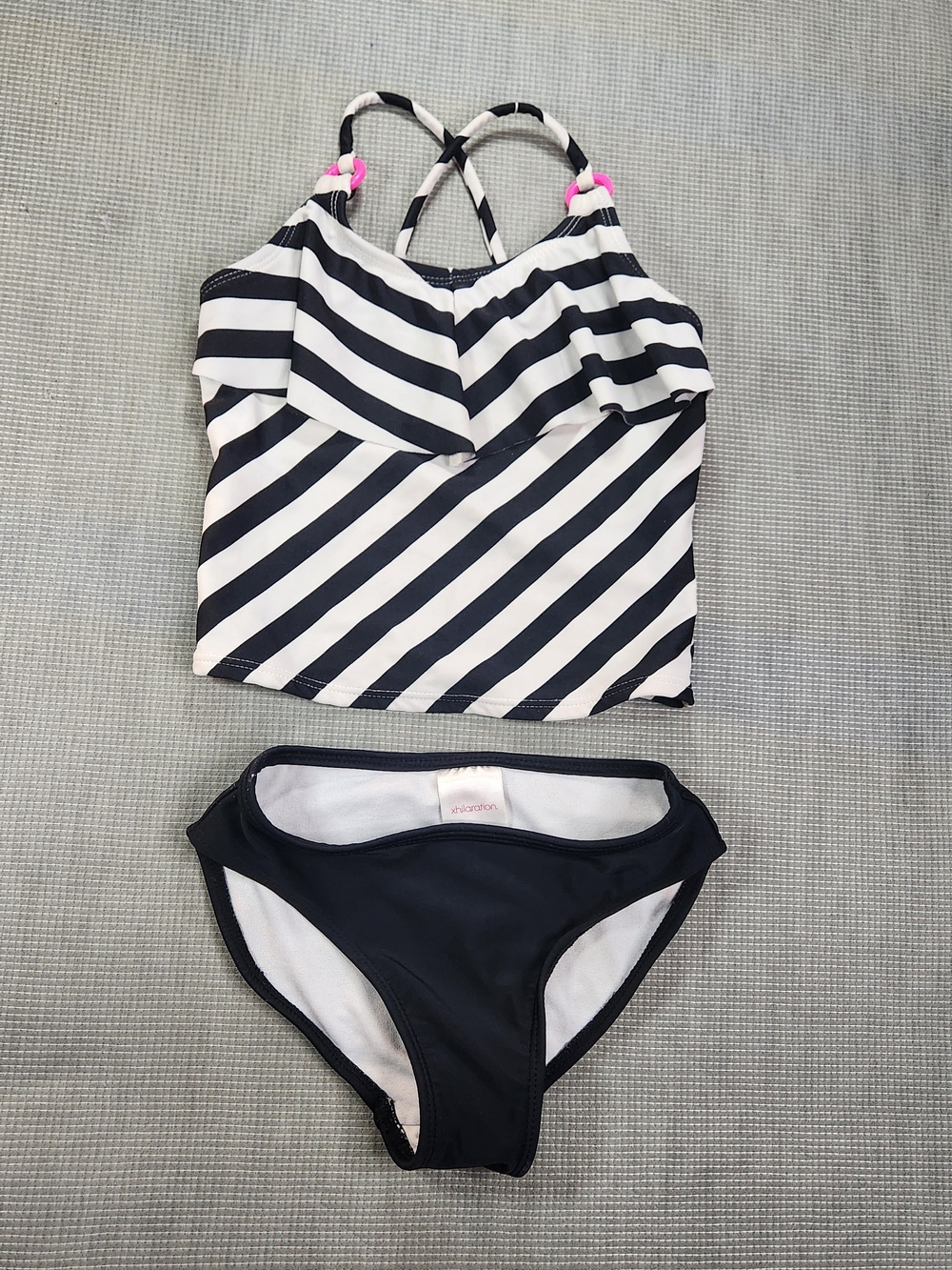 Xhilaration Striped Tankini Black/White Set with Pink Accent XS (4-5) Girls